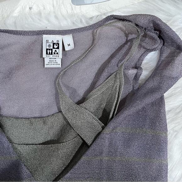 NEW Max Studio Rayon Two Tone Contrast Striped Semi Sheer Knit Sleeveless Top M - Picture 12 of 16